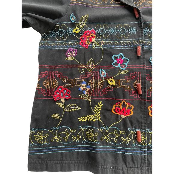 Womens Large Embroidered Blazer Jacket Floral Boho Art To Wear Artsy - Black - Picture 6 of 11